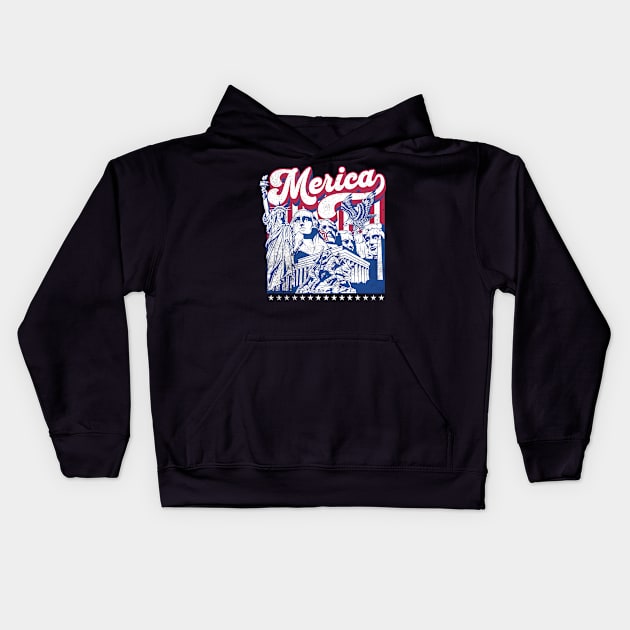 Merica USA American Monuments Kids Hoodie by DetourShirts